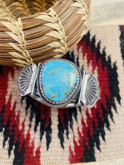 Vintage Navajo Turquoise & Sterling Silver Cuff Bracelet Signed