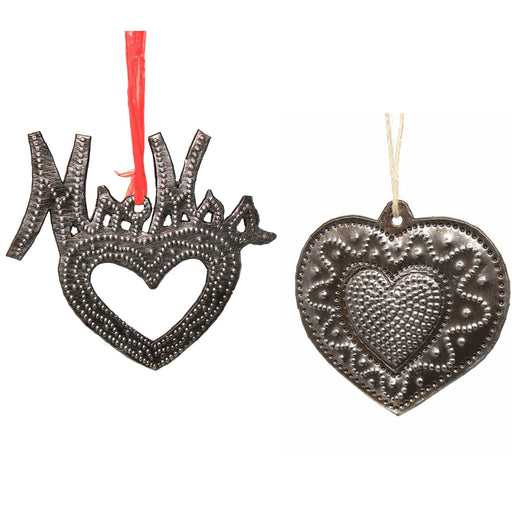 Metal Heart Haitian Metal Drum Christmas Ornaments Newlyweds - Set of 2 - Culture Kraze Marketplace.com