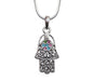 Rhodium Pendant Necklace - Hamsa with Colored Stones - Culture Kraze Marketplace.com