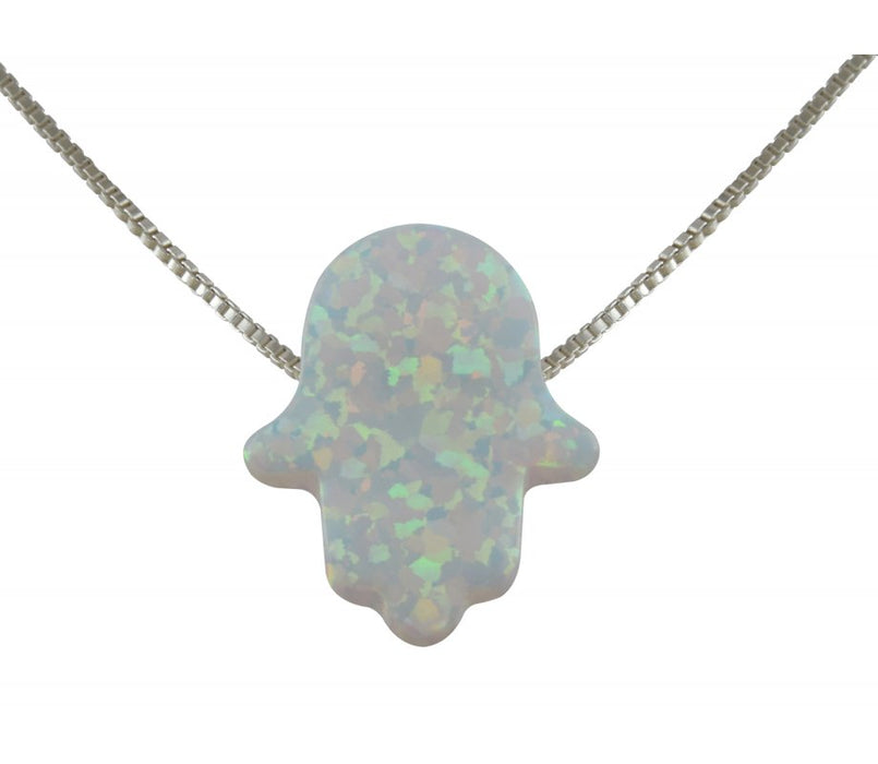 aJudaica White Opal Hamsa Hand Necklace - Culture Kraze Marketplace.com