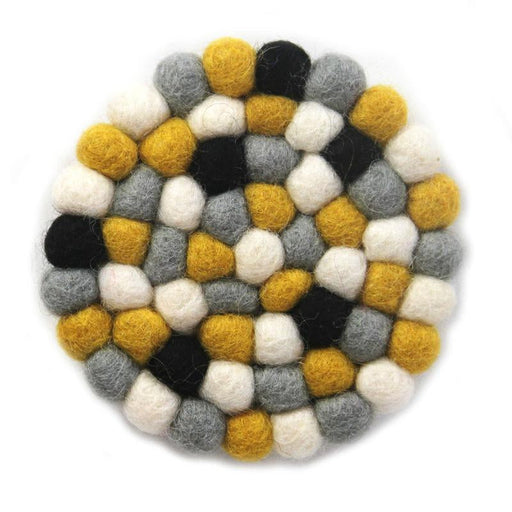 Hand Crafted Felt Ball Coasters from Nepal: 4-pack, Mustard - Global Groove (T) - Culture Kraze Marketplace.com