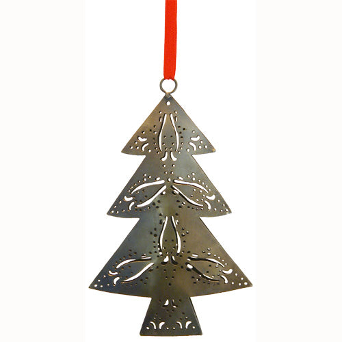<center>Bronze Christmas Tree Ornament made from Recycled Metal</br>Measures: 6-1/4" high x 4" wide</center>