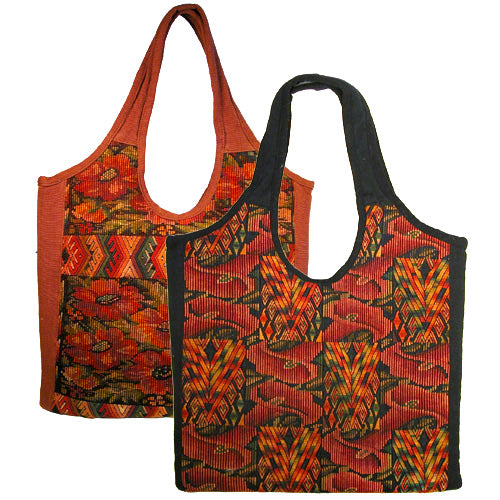 <center>Huipil Handbag - Overdyed  and Handmade in Guatemala</br>Measures: 14" high x 13" wide</center>