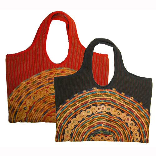 <center>Large Joyabaj Handbag made in Guatemala from a Recycled Huipil </br>Measures 18" wide x 13" high</center>
