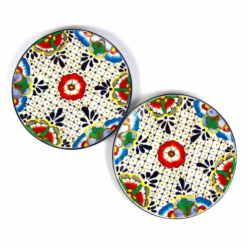 Dinner Plates 11.8in - Dots and Flowers, Set of Two - Encantada - Culture Kraze Marketplace.com