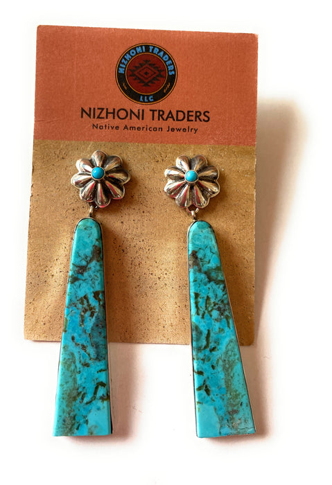 Navajo Sterling Silver & Turquoise Slab Concho Dangle Earrings - Culture Kraze Marketplace.com