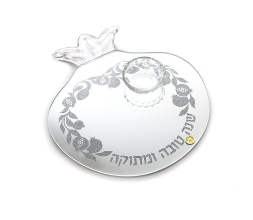 Pomegranate Shaped Crystal Glass Tray with Honey Dish - Crushed Glass - Culture Kraze Marketplace.com