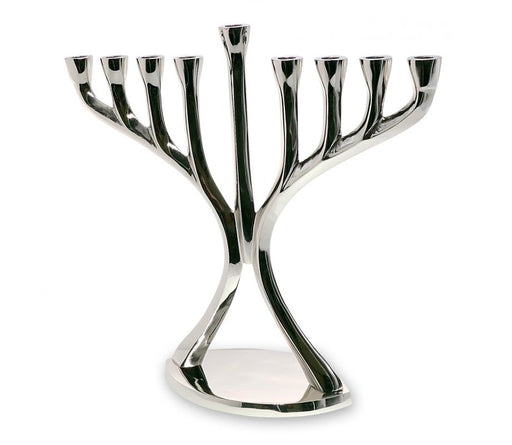 Gleaming Silver Chanukah Menorah, Contemporary Angular Branches - 12 Inches - Culture Kraze Marketplace.com