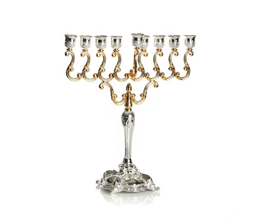 Silver and Gold Plated Chanukah Menorah, Scroll Design - 14.9" Height - Culture Kraze Marketplace.com
