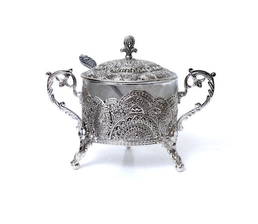 Rosh Hashanah Honey Dish with Lid and Spoon - Detailed Filigree Engravings - Culture Kraze Marketplace.com