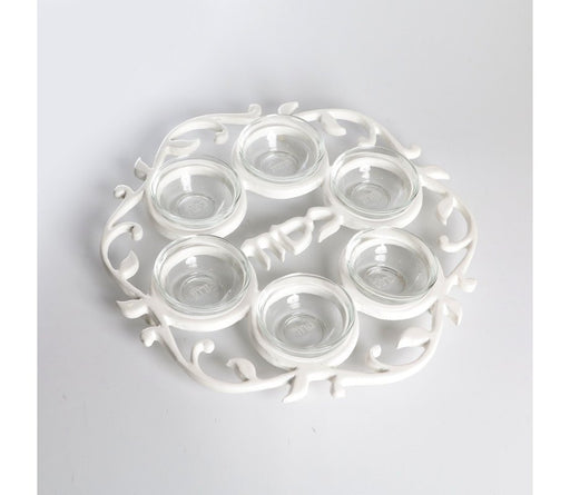 Aluminum White Enamel Seder Plate with Glass Bowls - Culture Kraze Marketplace.com