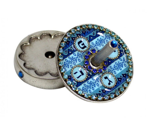 Round Hand Made Dreidel With Stones- Blue - Culture Kraze Marketplace.com