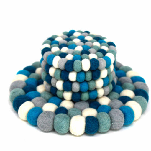 Ice Blue Felt Ball Trivet & 4-piece Coaster Set - Culture Kraze Marketplace.com