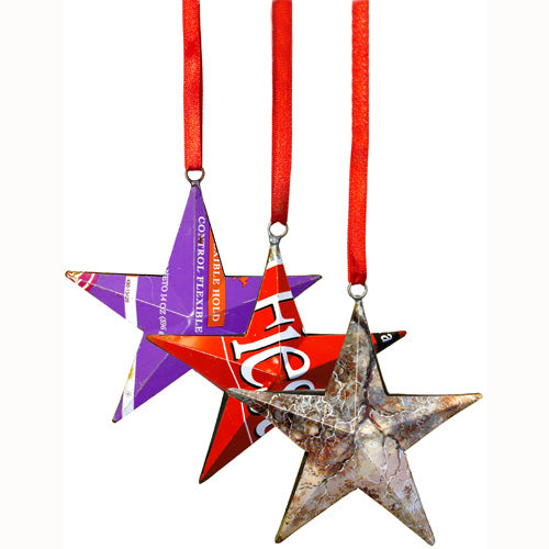 <center>Star Christmas Ornaments made from Upcycled Metal</br>Measures: 4-1/2" high x 4-1/2" wide</center>