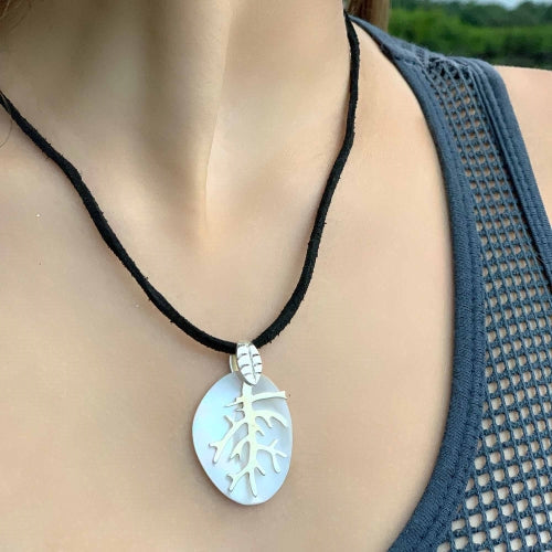 Pendant, Silver Branches on Mother of Pearl - Culture Kraze Marketplace.com