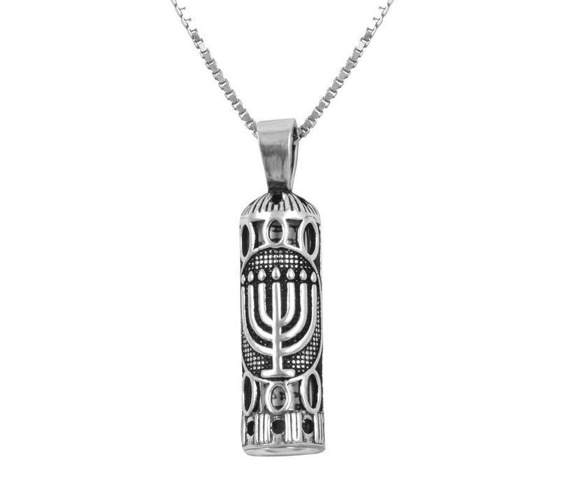 Sterling Silver Necklace with Mezuzah Pendant - Menorah Design - Culture Kraze Marketplace.com
