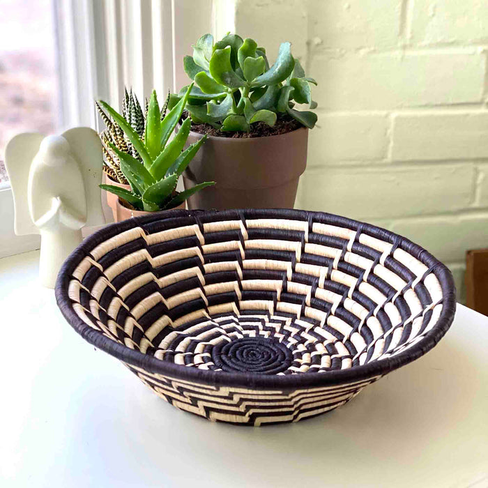 Woven Sisal Basket, Feathered Monochrome Pattern - Culture Kraze Marketplace.com