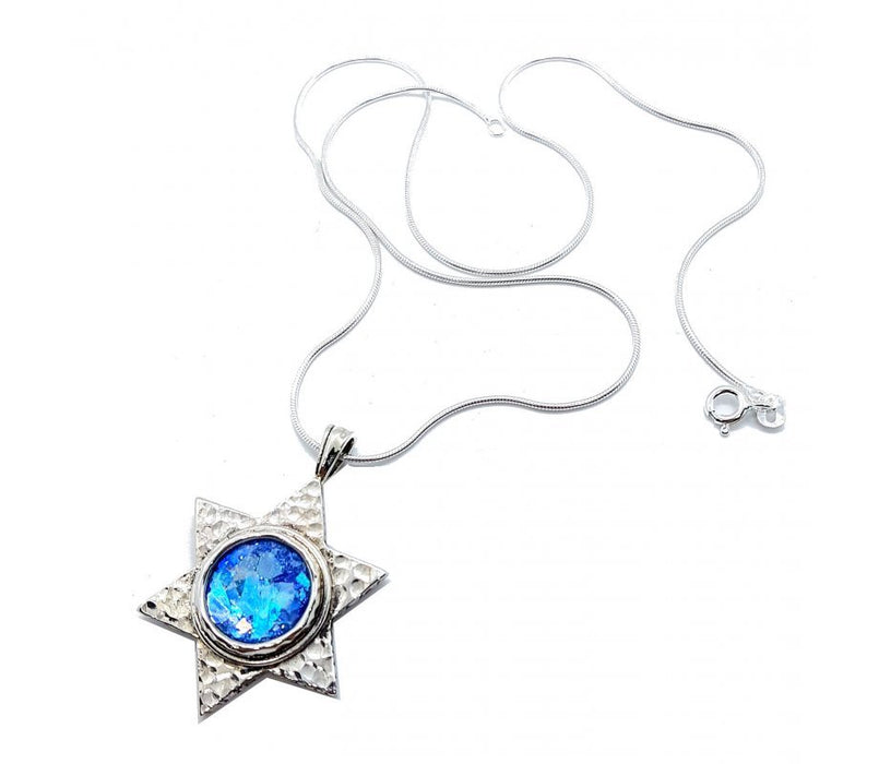 Roman Glass Hammered 925 Sterling Silver Necklace with Star of David - Culture Kraze Marketplace.com