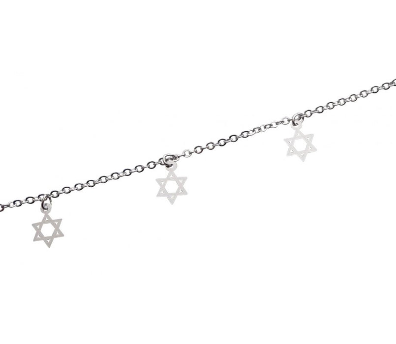 Anklet, Silver Rhodium with Silver Stars of David - Culture Kraze Marketplace.com