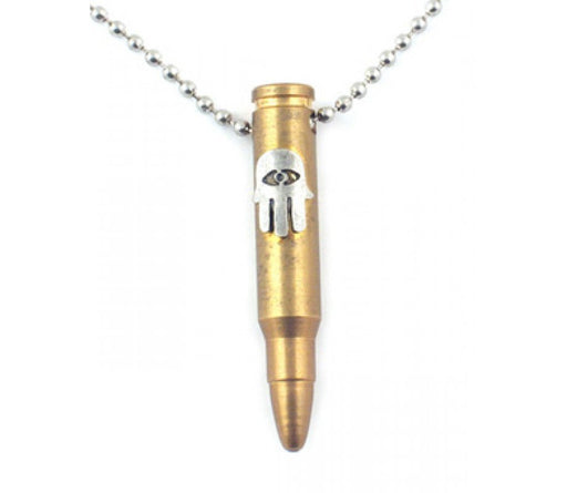 Bronze Israeli Army M-16 Rifle Bullet Pendant - Hamsa Emblem - Culture Kraze Marketplace.com
