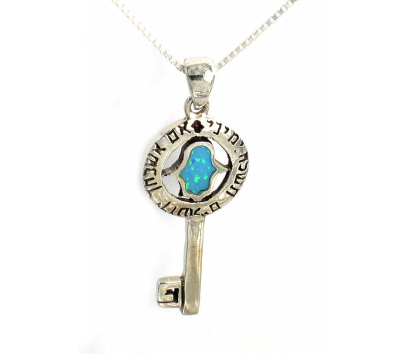 Silver and Opal Hamsa Key Pendant - Culture Kraze Marketplace.com
