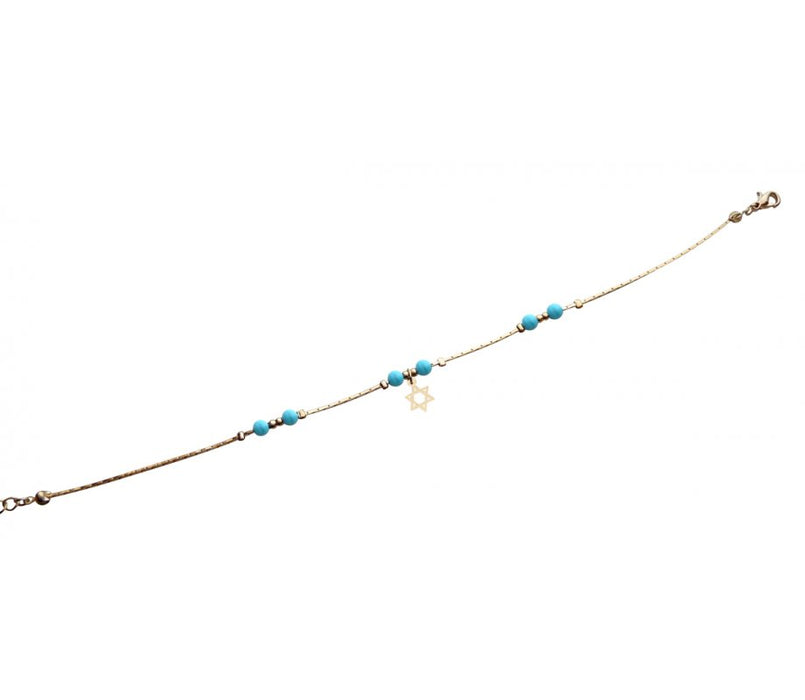 Anklets, Gold Rhodium with Blue Beads and Gold Star of David - Culture Kraze Marketplace.com