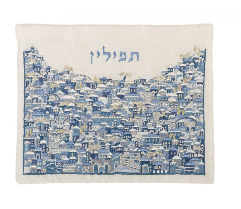 Yair Emanuel Embroidered Blue Tallit & Tefillin Bag Set - Jerusalem - Culture Kraze Marketplace.com