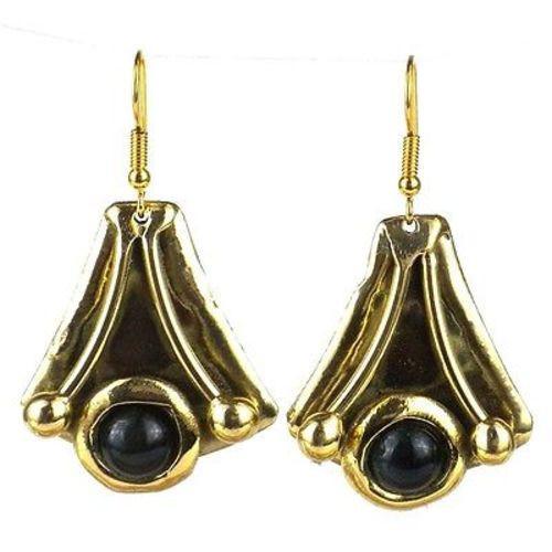 Reborn Blue Tiger Eye Brass Earrings - Culture Kraze Marketplace.com