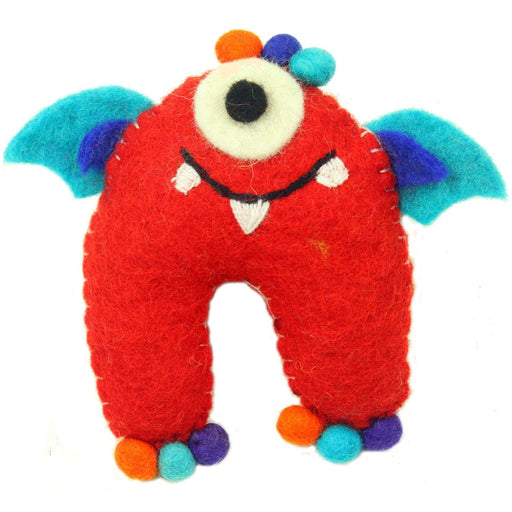 Hand Felted One-Eyed Red Tooth Monster with Wings Handmade - Culture Kraze Marketplace.com