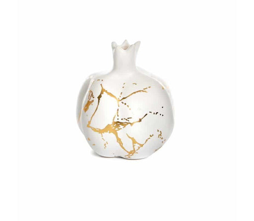 Decorative Ceramic Display Pomegranate - Gold Splatters on White - Culture Kraze Marketplace.com