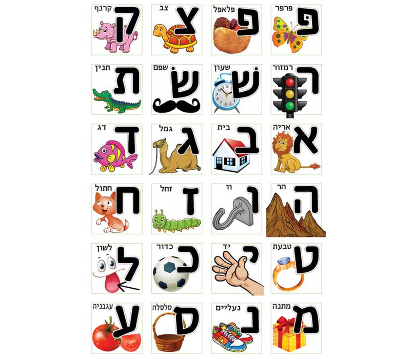 Colorful Stickers for Children - Alef Bet and Pictures for each letter - Culture Kraze Marketplace.com