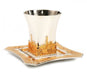 Silver Plated Kiddush Cup and Tray with Gold Accents - Square Tray - Culture Kraze Marketplace.com