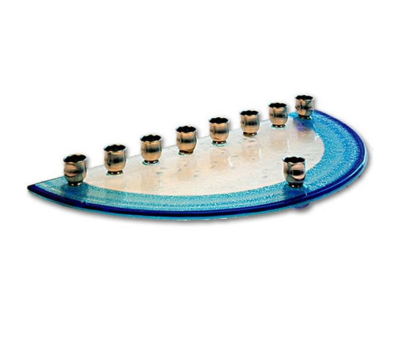 Itay Mager – Fused Glass Blue and White Bubble Menorah - Culture Kraze Marketplace.com