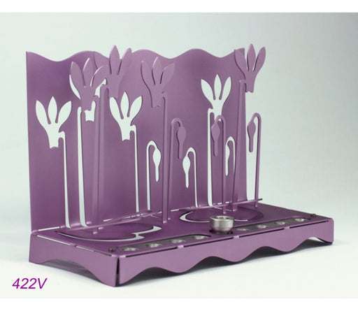 Shraga Landesman Hanukkah Menorah, Slender Cyclamen Flowers - Violet - Culture Kraze Marketplace.com