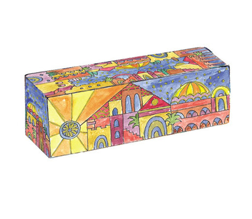 Yair Emanuel Hand Painted Compact Wood Hanukkah Menorah - Golden Jerusalem - Culture Kraze Marketplace.com