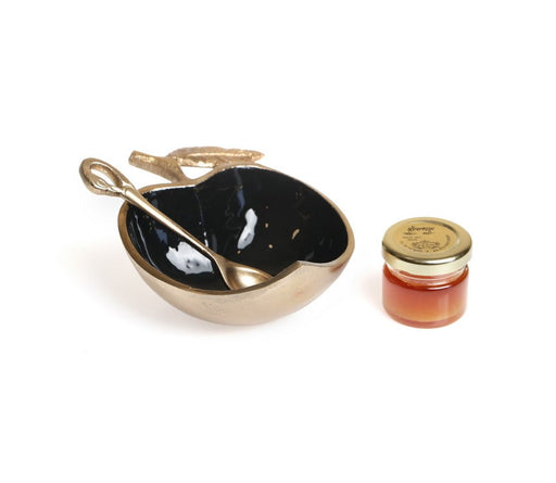 Apple Shape Gold Rim Honey Dish with Spoon - Black - Culture Kraze Marketplace.com