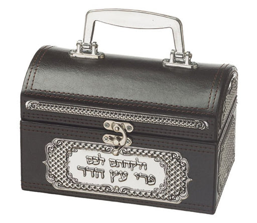 Faux Leather Chest Etrog Box with Decorative Metal Plaque - Brown - Culture Kraze Marketplace.com