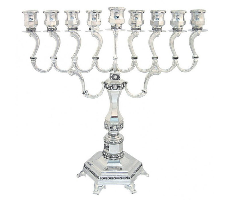 Nickel Plated Chanukah Menorah with Graceful Branches - 11 Inches Height - Culture Kraze Marketplace.com