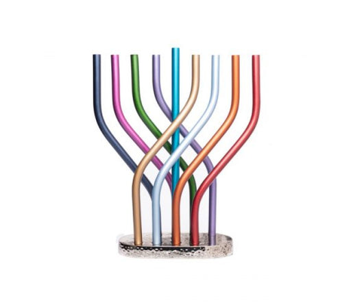 Yair Emanuel Aluminum Hanukkah Menorah with Tube Design - Multicolor Flame Design - Culture Kraze Marketplace.com