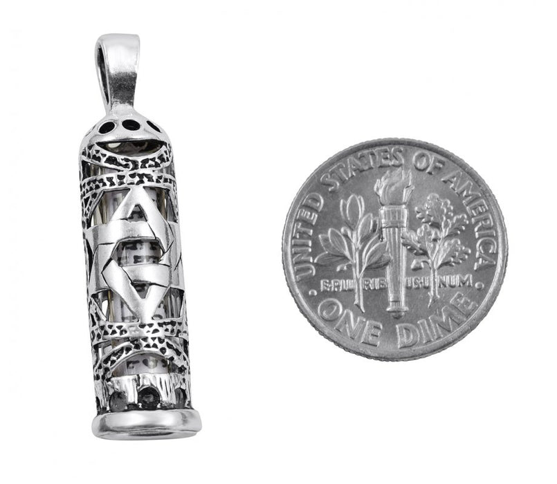 Mezuzah Necklace Pendant Sterling Silver with Cut Out Star of David - Culture Kraze Marketplace.com