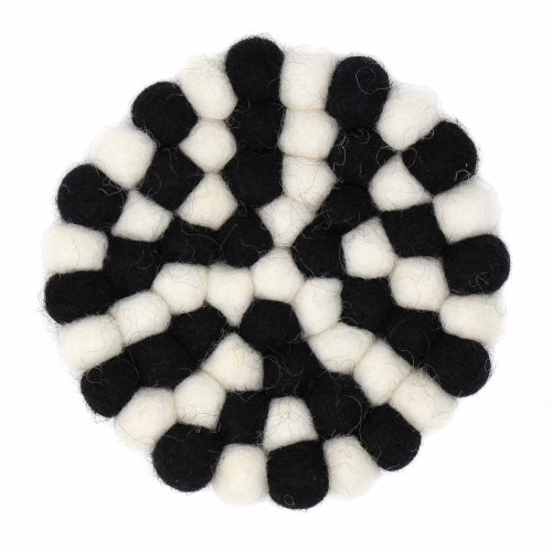 Hand Crafted Black & White Felt Ball Coasters 4-pack - Culture Kraze Marketplace.com