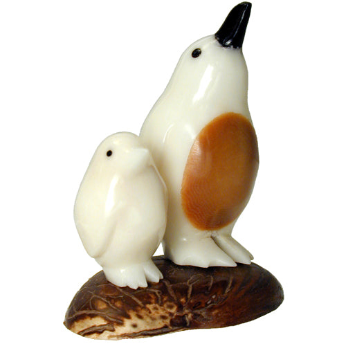 <center>Tagua Penguin w/ Baby Figurine Carved by Artisans of Ecuador </br> Measures: 2-1/2" high  x 2-1/2" wide x 2" deep</center>