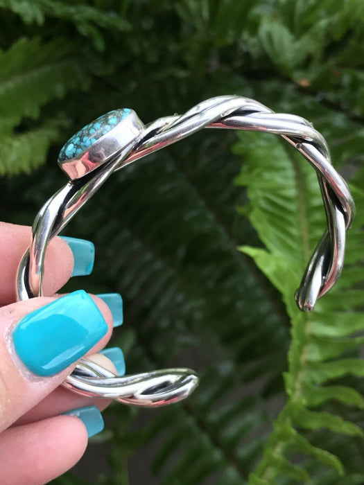 Braided Sterling Silver Tibetan Turquoise Cuff Bracelet