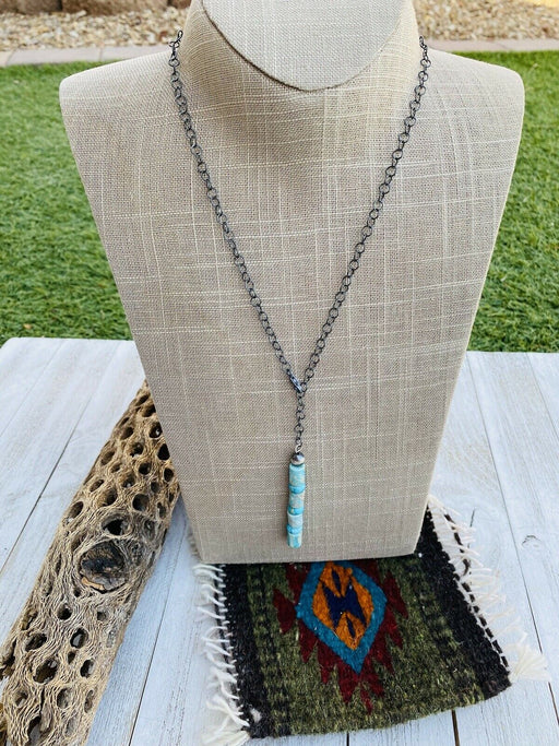 Navajo Turquoise And Sterling Silver Beaded Lariat Necklace - Culture Kraze Marketplace.com