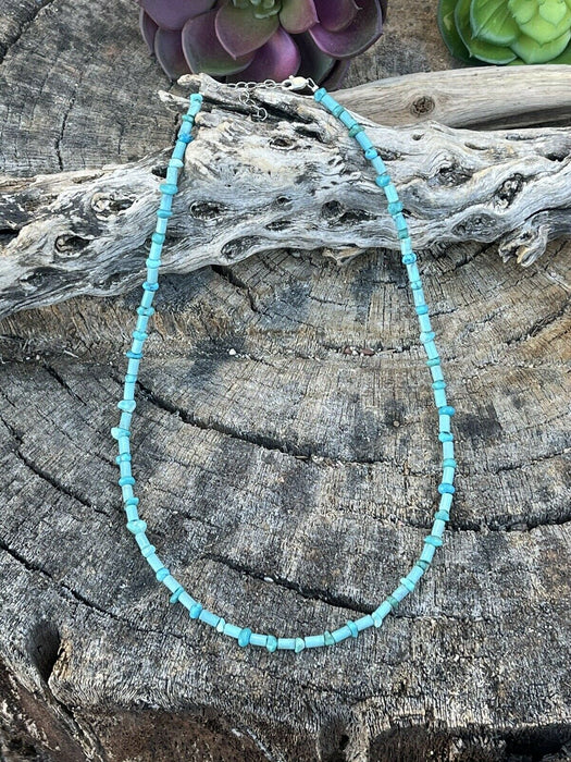 Navajo Natural Turquoise & Sterling Silver 16 Inch Beaded Necklace