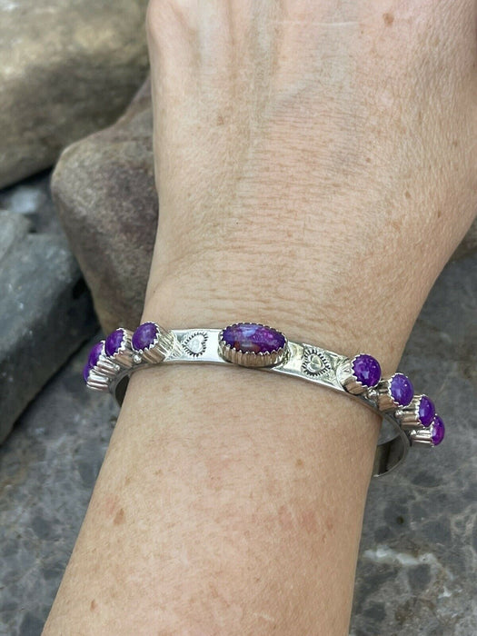 Navajo Purple Spiny Sterling Silver Heart Cuff Bracelet Stamped G. Boyd