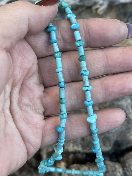 Navajo Natural Turquoise & Sterling Silver 16 Inch Beaded Necklace