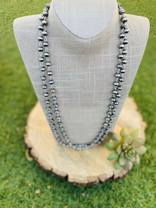 Navajo Sterling Silver Navajo Pearl Beaded Necklace 60 Inch - Culture Kraze Marketplace.com
