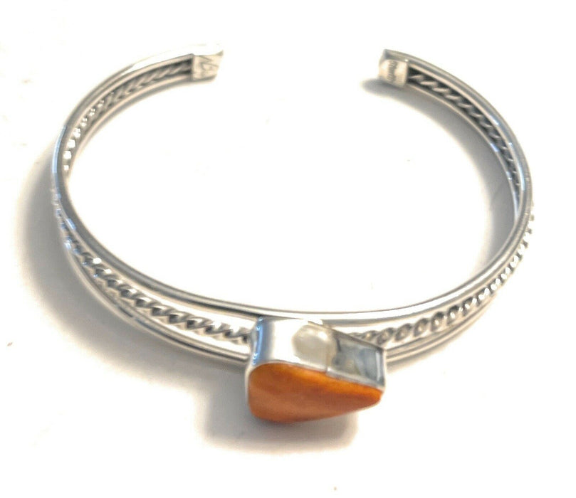 Navajo Triangle Orange Spiny Sterling Silver Bracelet Rope Style Cuff