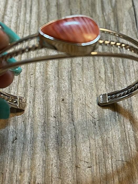 Navajo Teardrop Orange Spiny Sterling Silver Bracelet Rope Style Cuff